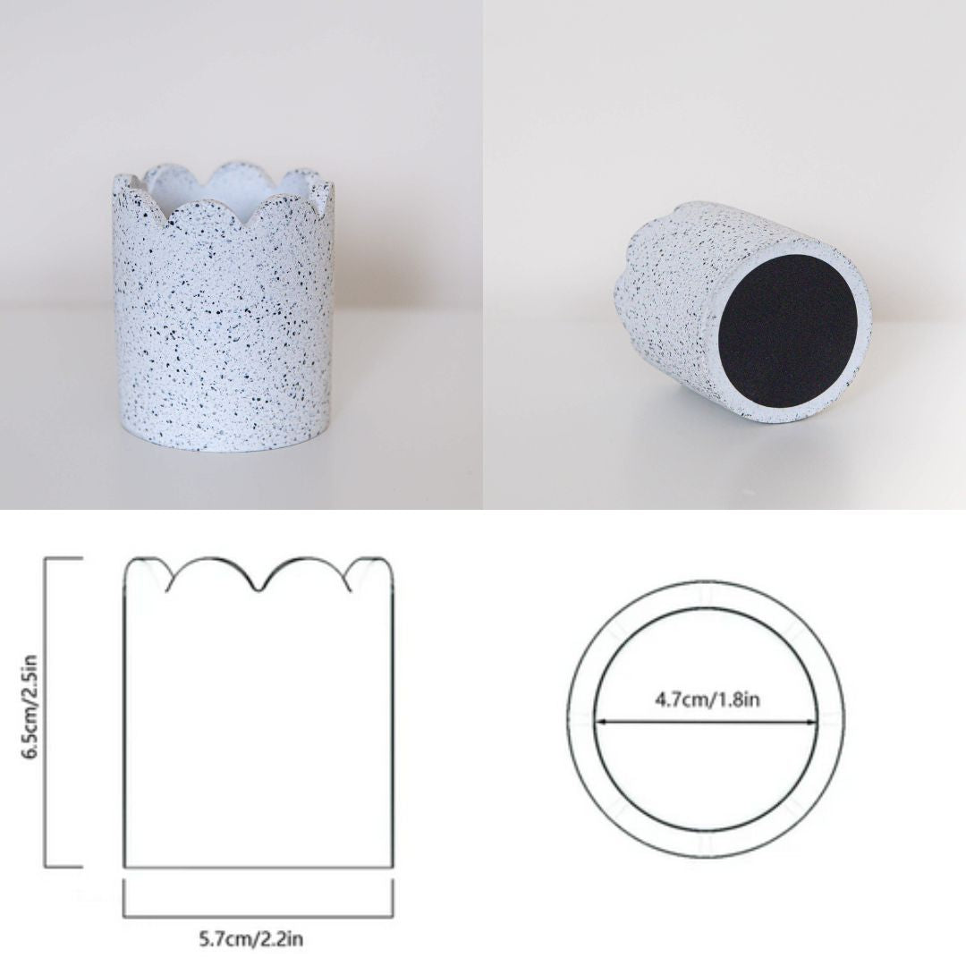 Vaso per accendi-fiammiferi con bordo smerlato in granito bianco maculato