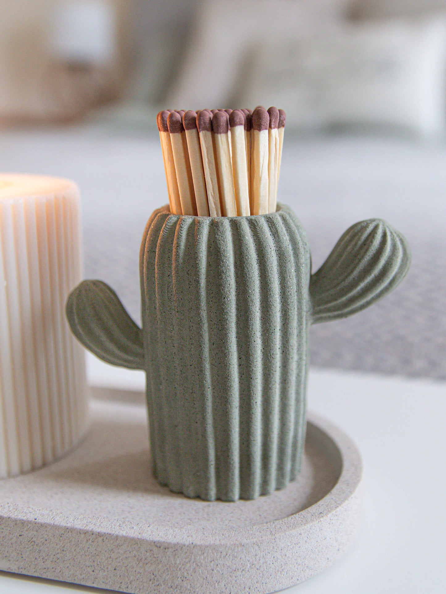 Vaso per fiammiferi a coste di cactus verde